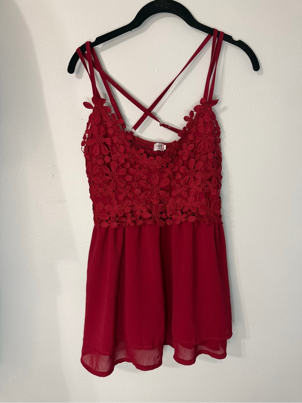 Women's Red Lace Floral Camisole Top Feager size large L